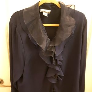 Navy Vintage Diana Marco chiffon ruffle blouse